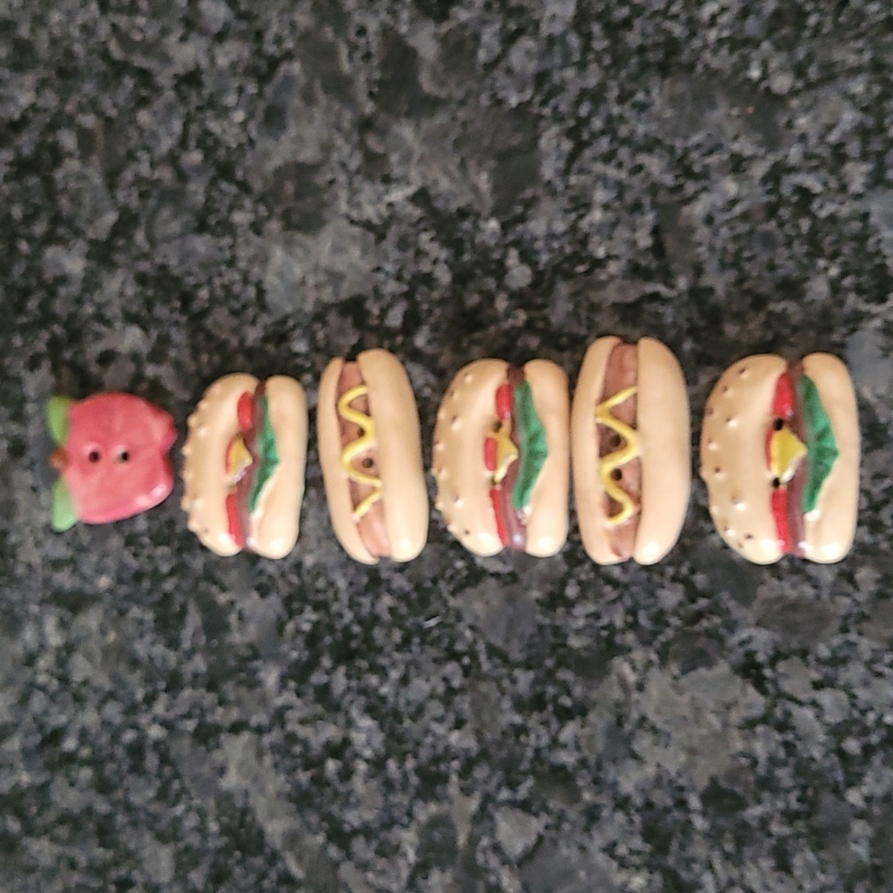 Kitschy Hand Crafted Hamburger and Hotdog Buttons